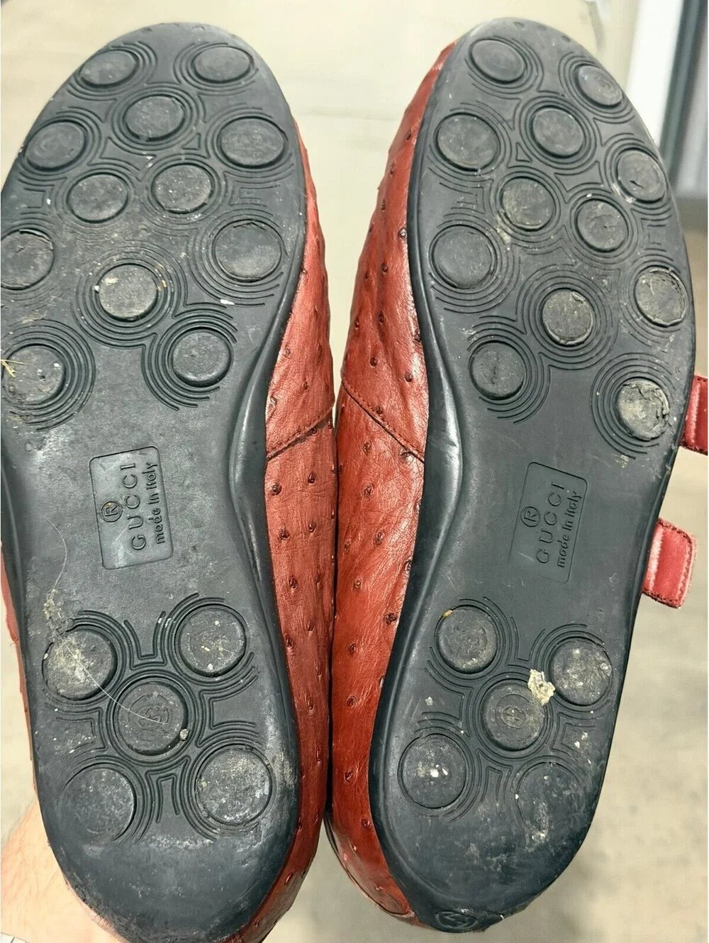 Gucci  Ostrich Leather Double Strap Loafers 43 9.5